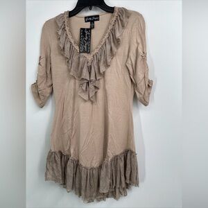 Gretty Zueger Romantic Ivory Ruffle Tunic Top Size XS NWT